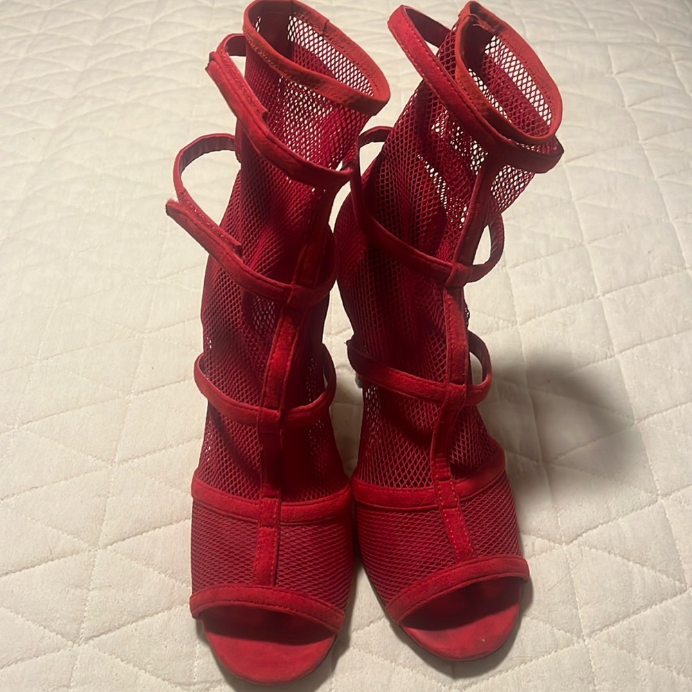 Call It Spring Red Mesh Strappy High-Heel Sandals